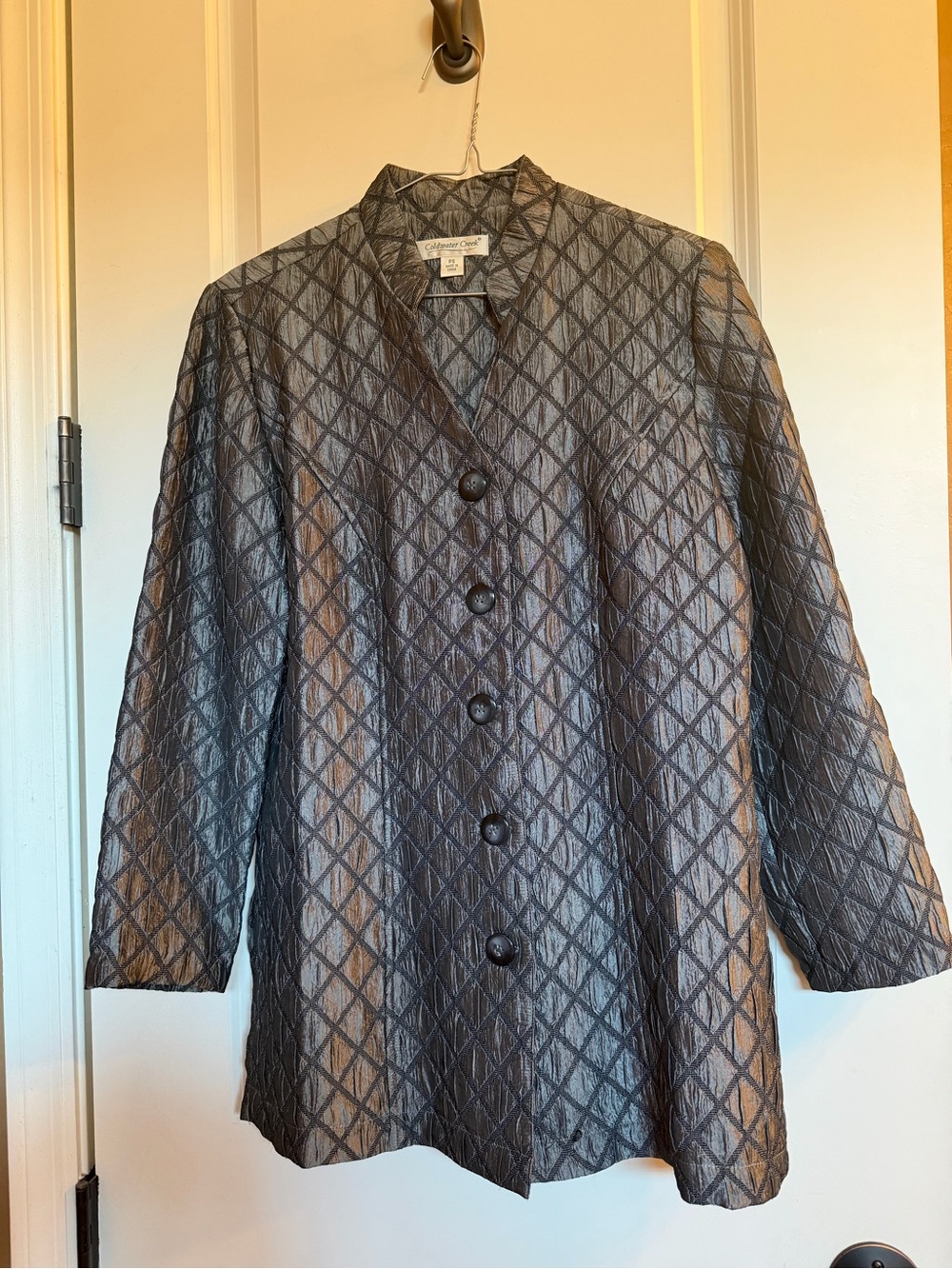 Coldwater Creek Metallic Diamond-Quilted Silver-Gray Jacket